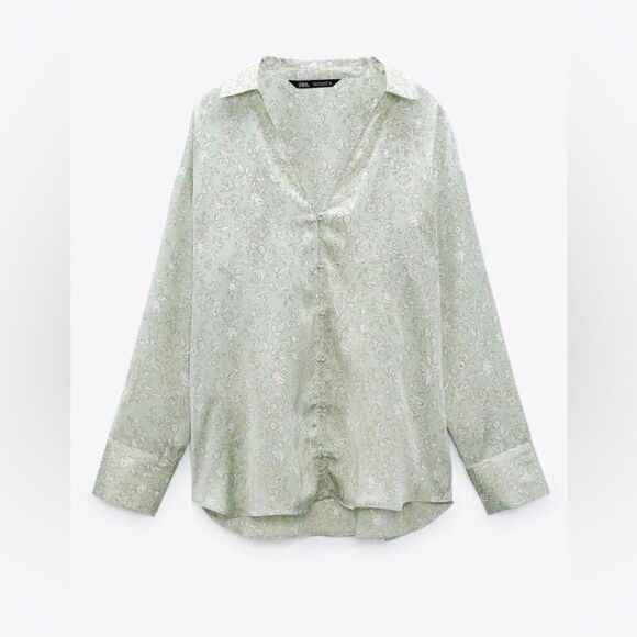 ZARA PRINTED SATIN SHIRT AND JOGGING PANTS 2 PIECE SET - Picture 5 of 5